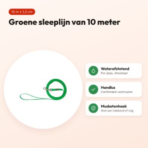 Trixie sleeplijn Easy Life groen 10 m x 1,3 cm – waterafstotend, afwasbaar – voordelen