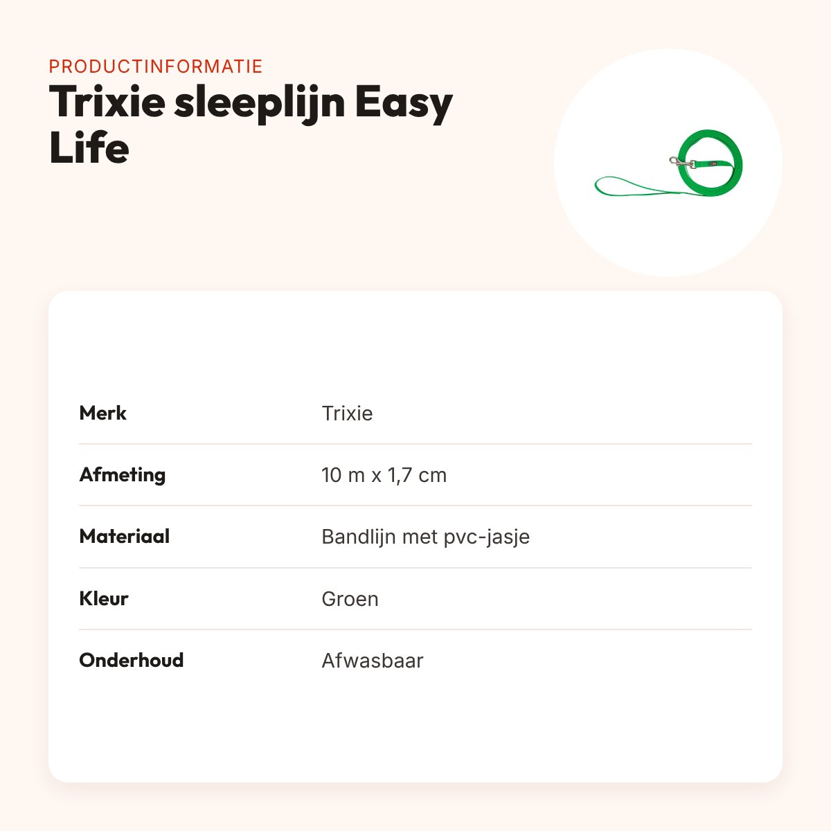 Trixie sleeplijn Easy Life groen 10 m x 1,7 cm – waterafstotend, afwasbaar – productinformatie