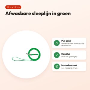 Trixie sleeplijn Easy Life groen 10 m x 1,7 cm – waterafstotend, afwasbaar – voordelen