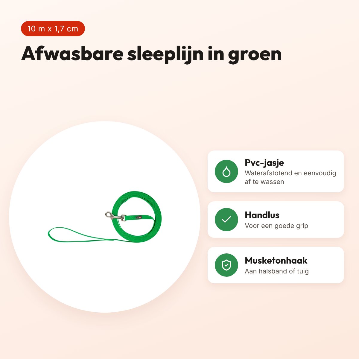 Trixie sleeplijn Easy Life groen 10 m x 1,7 cm – waterafstotend, afwasbaar – voordelen