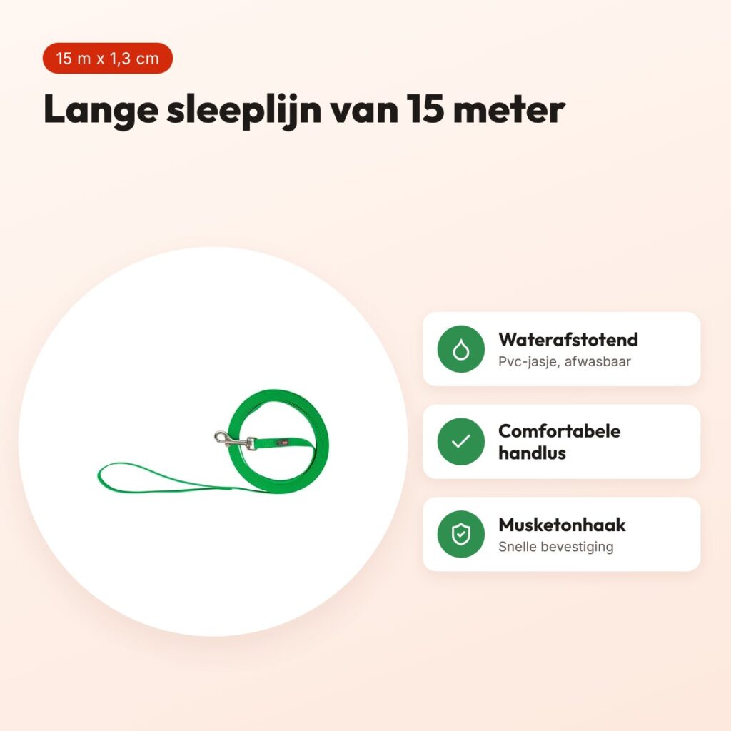 Trixie sleeplijn Easy Life groen 15 m x 1,3 cm – waterafstotend, afwasbaar – voordelen