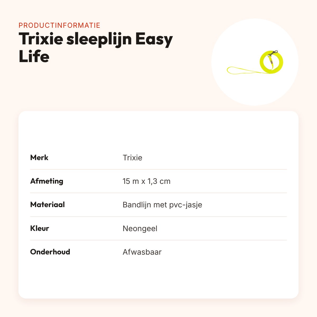 Trixie sleeplijn Easy Life neongeel 15 m x 1,3 cm – waterafstotend – productinformatie