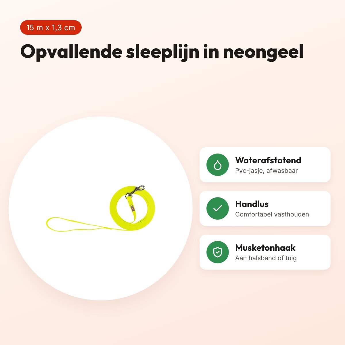 Trixie sleeplijn Easy Life neongeel 15 m x 1,3 cm – waterafstotend – voordelen
