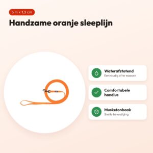Trixie sleeplijn Easy Life oranje 5 m x 1,3 cm – waterafstotend, afwasbaar – voordelen