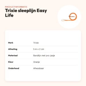 Trixie sleeplijn Easy Life oranje 5 m x 2 cm – waterafstotend, afwasbaar – productinformatie