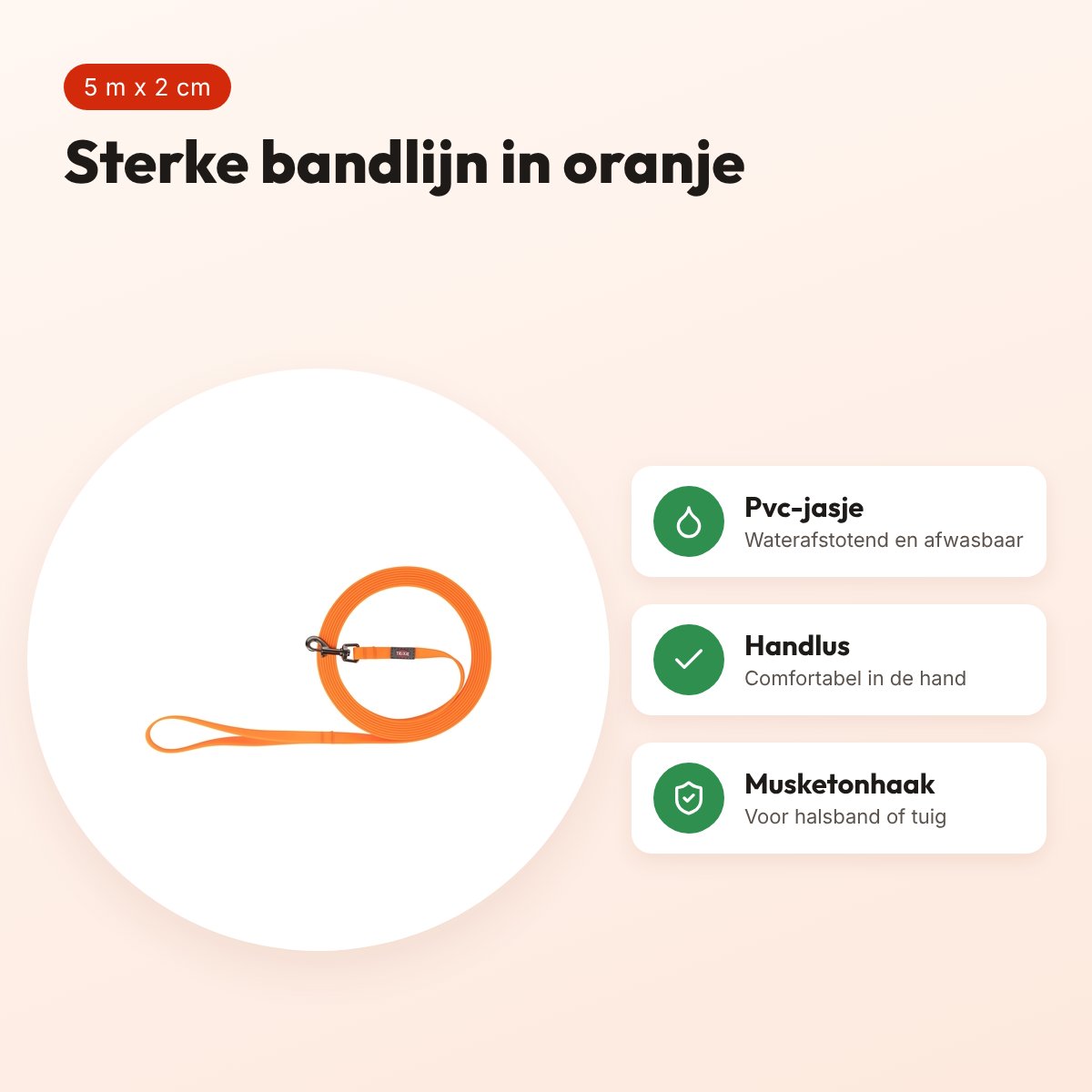 Trixie sleeplijn Easy Life oranje 5 m x 2 cm – waterafstotend, afwasbaar – voordelen