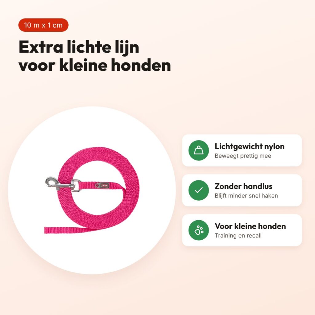 Trixie sleeplijn extra licht fuchsia 10 m x 1 cm – kleine honden – voordelen
