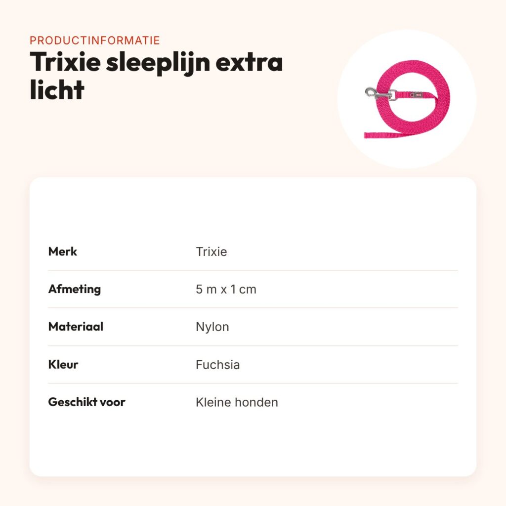 Trixie sleeplijn extra licht fuchsia 5 m x 1 cm – kleine honden – productinformatie