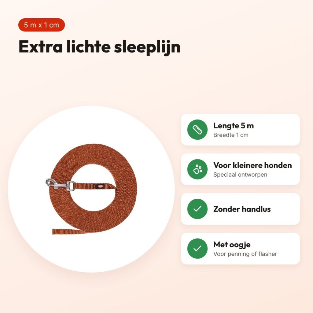 Trixie sleeplijn extra licht roestbruin 5 m x 1 cm – kleinere honden – voordelen