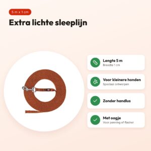 Trixie sleeplijn extra licht roestbruin 5 m x 1 cm – kleinere honden – voordelen