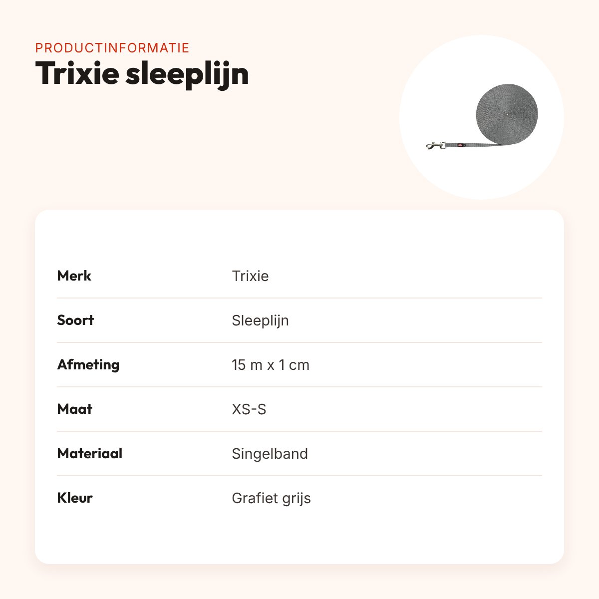 Trixie sleeplijn extra licht voor kleine honden grafiet grijs 15 m x 1 cm – productinformatie