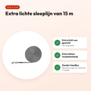 Trixie sleeplijn extra licht voor kleine honden grafiet grijs 15 m x 1 cm – voordelen