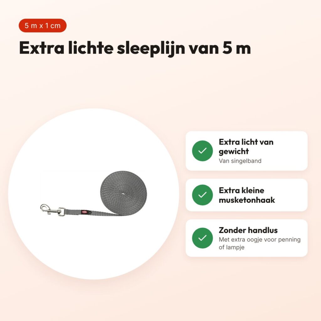 Trixie sleeplijn extra licht voor kleine honden grafiet grijs 5 m x 1 cm – voordelen
