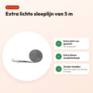 Trixie sleeplijn extra licht voor kleine honden grafiet grijs 5 m x 1 cm – voordelen