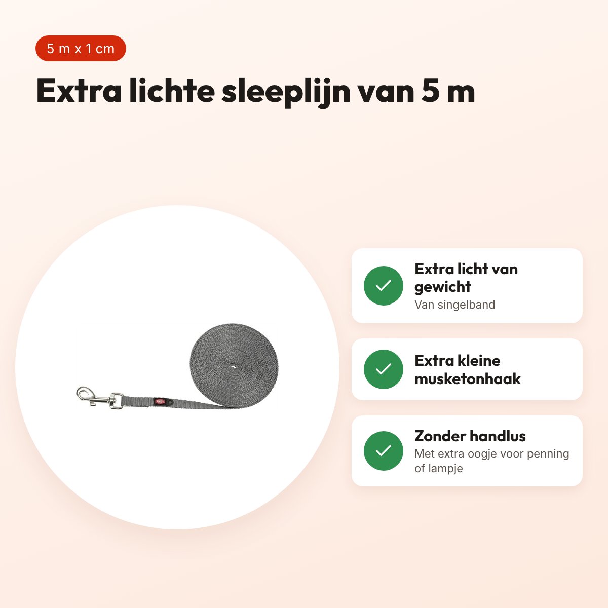 Trixie sleeplijn extra licht voor kleine honden grafiet grijs 5 m x 1 cm – voordelen