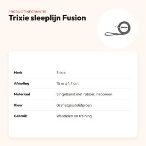 Trixie sleeplijn Fusion grafietgrijs/olijfgroen 15 m x 1,7 cm – productinformatie