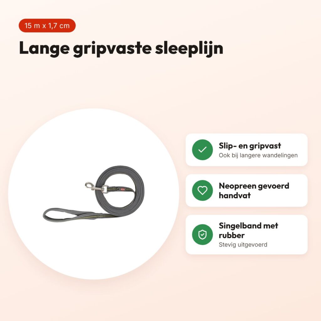 Trixie sleeplijn Fusion grafietgrijs/olijfgroen 15 m x 1,7 cm – voordelen