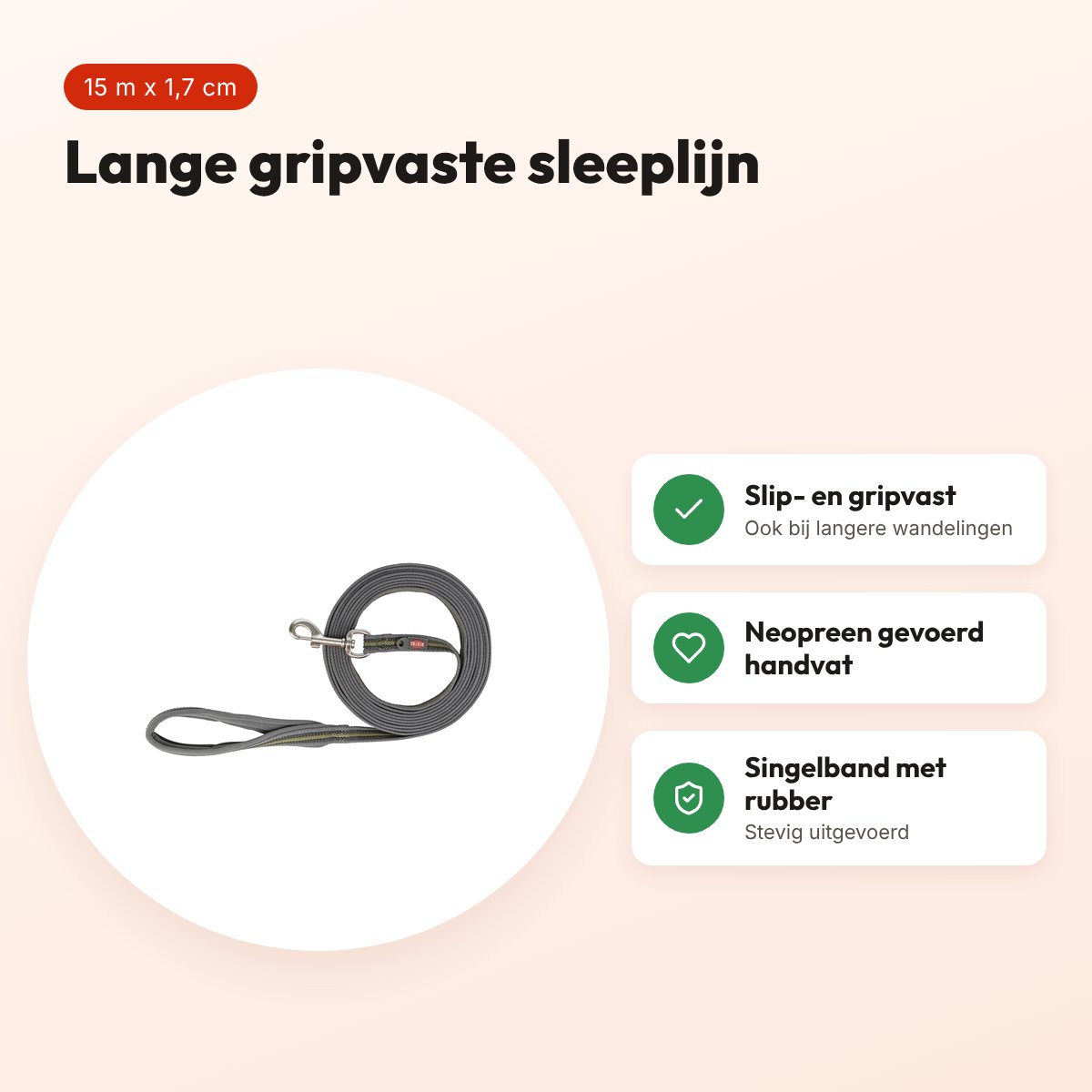 Trixie sleeplijn Fusion grafietgrijs/olijfgroen 15 m x 1,7 cm – voordelen