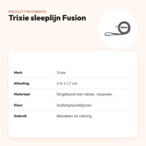 Trixie sleeplijn Fusion grafietgrijs/olijfgroen 3 m x 1,7 cm – productinformatie