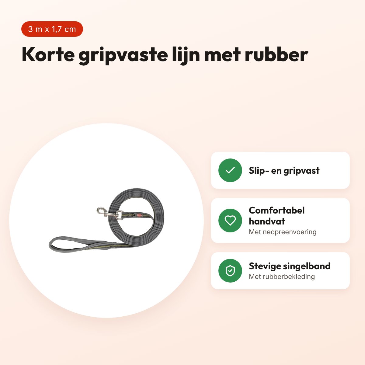 Trixie sleeplijn Fusion grafietgrijs/olijfgroen 3 m x 1,7 cm – voordelen