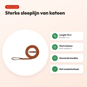 Trixie sleeplijn hond katoen roestbruin 15 m x 2 cm – gevoerde handlus – voordelen