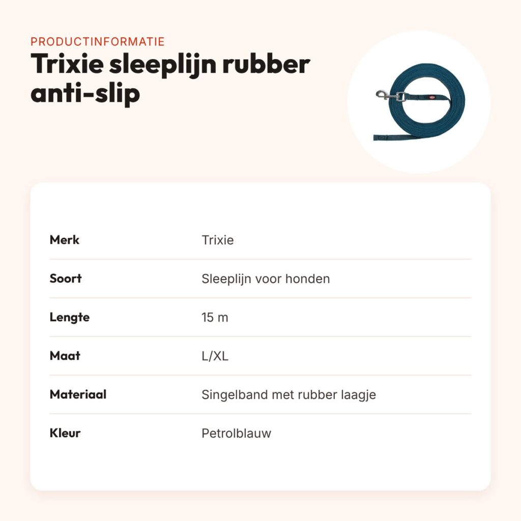 Trixie sleeplijn hond rubber anti-slip petrolblauw L/XL 15 m – singelband – productinformatie