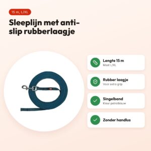 Trixie sleeplijn hond rubber anti-slip petrolblauw L/XL 15 m – singelband – voordelen
