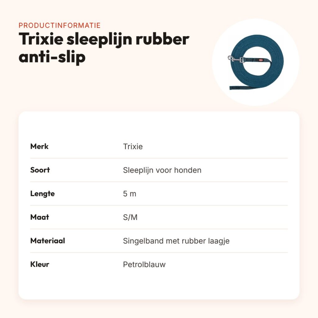 Trixie sleeplijn hond rubber anti-slip petrolblauw S/M 5 m – singelband – productinformatie