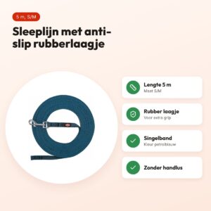 Trixie sleeplijn hond rubber anti-slip petrolblauw S/M 5 m – singelband – voordelen
