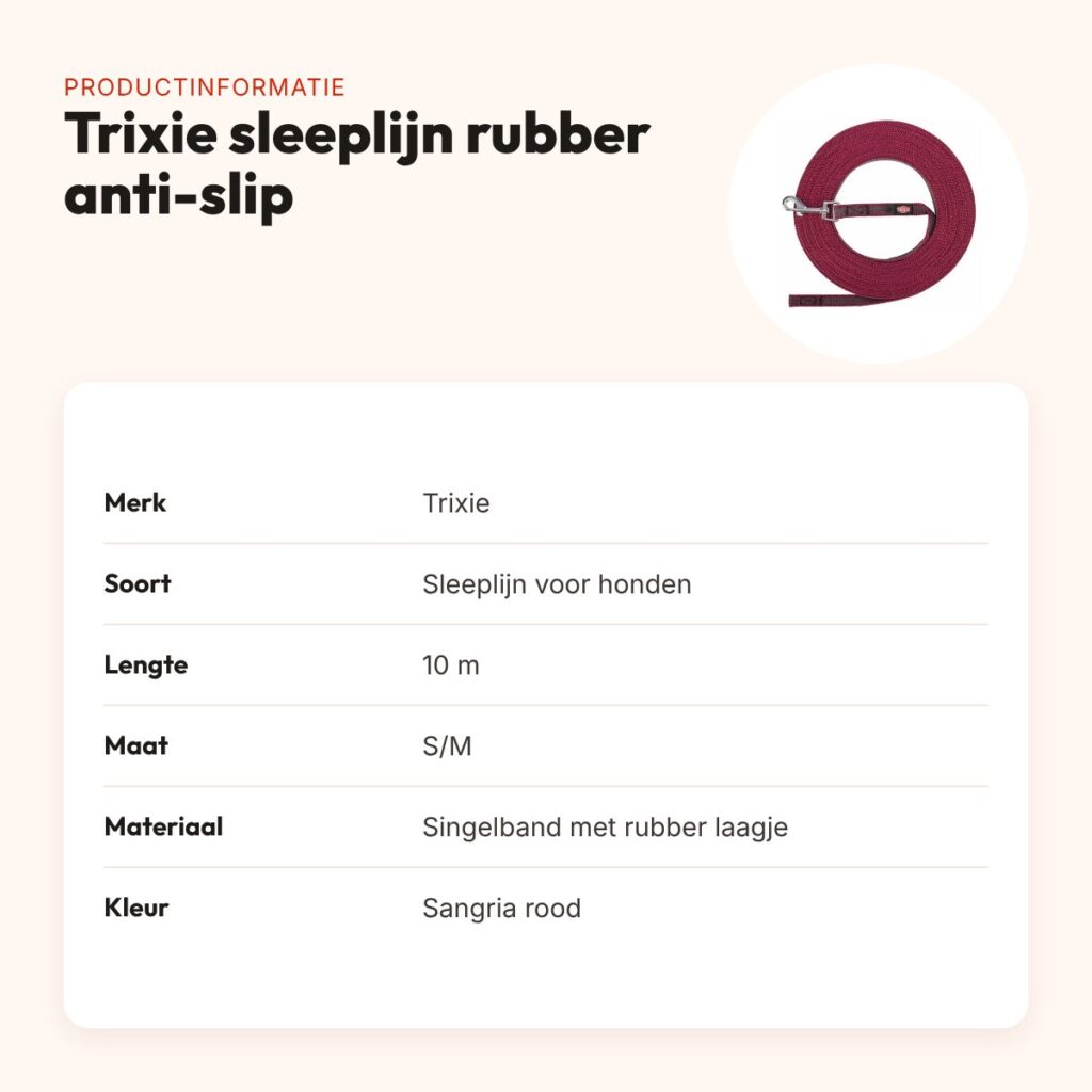 Trixie sleeplijn hond rubber anti-slip sangria rood S/M 10 m – singelband – productinformatie