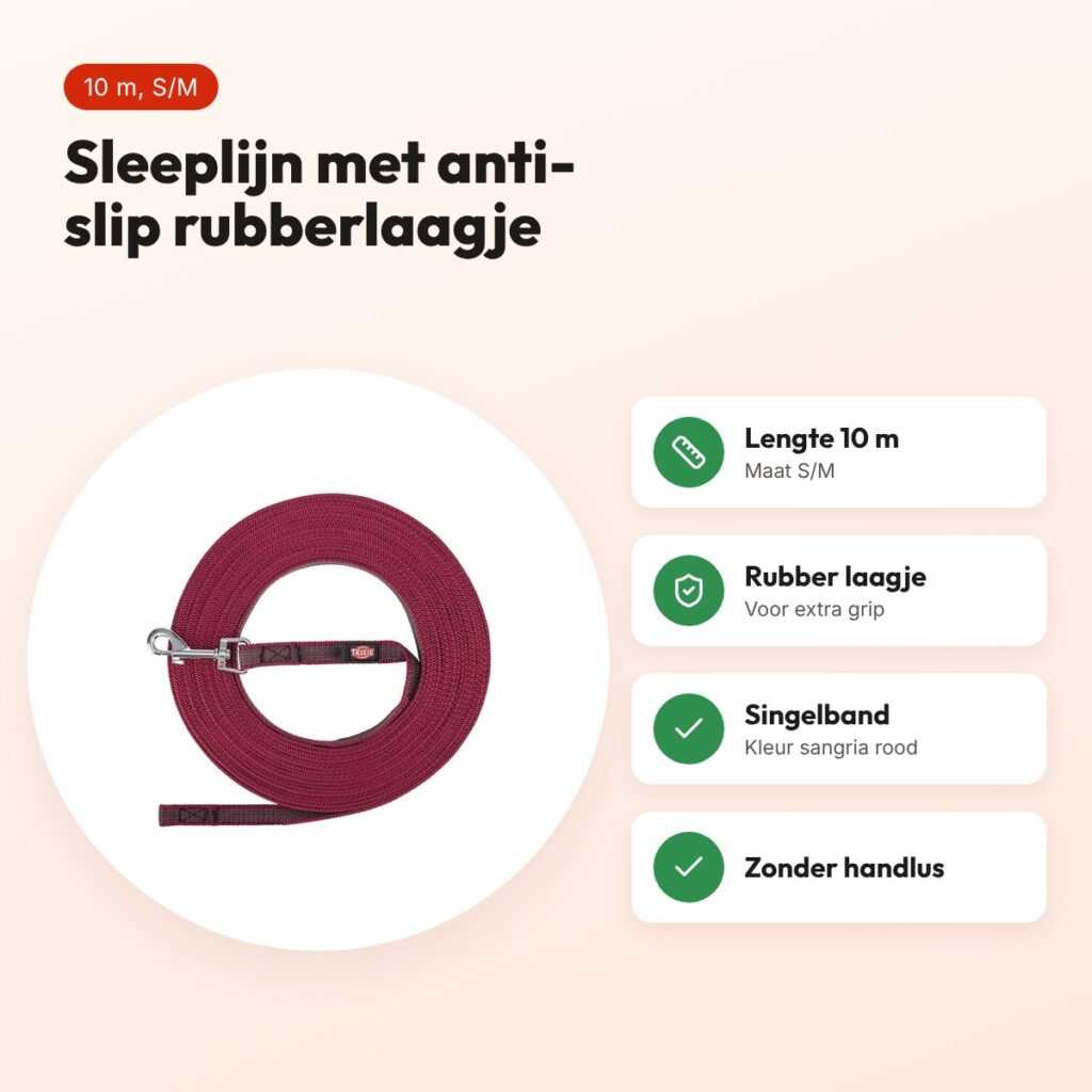 Trixie sleeplijn hond rubber anti-slip sangria rood S/M 10 m – singelband – voordelen