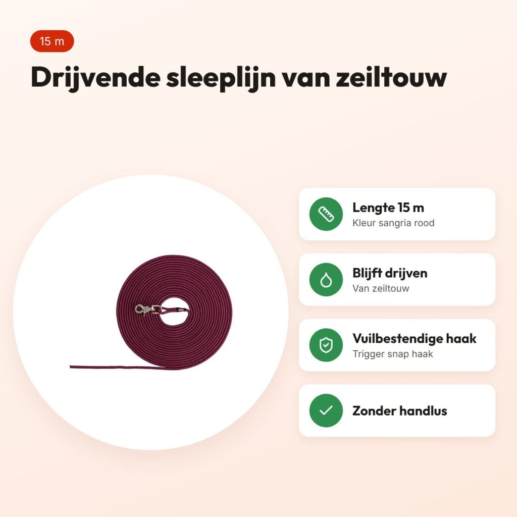 Trixie sleeplijn hond zeiltouw sangria rood 15 m – drijvend, zonder handlus – voordelen