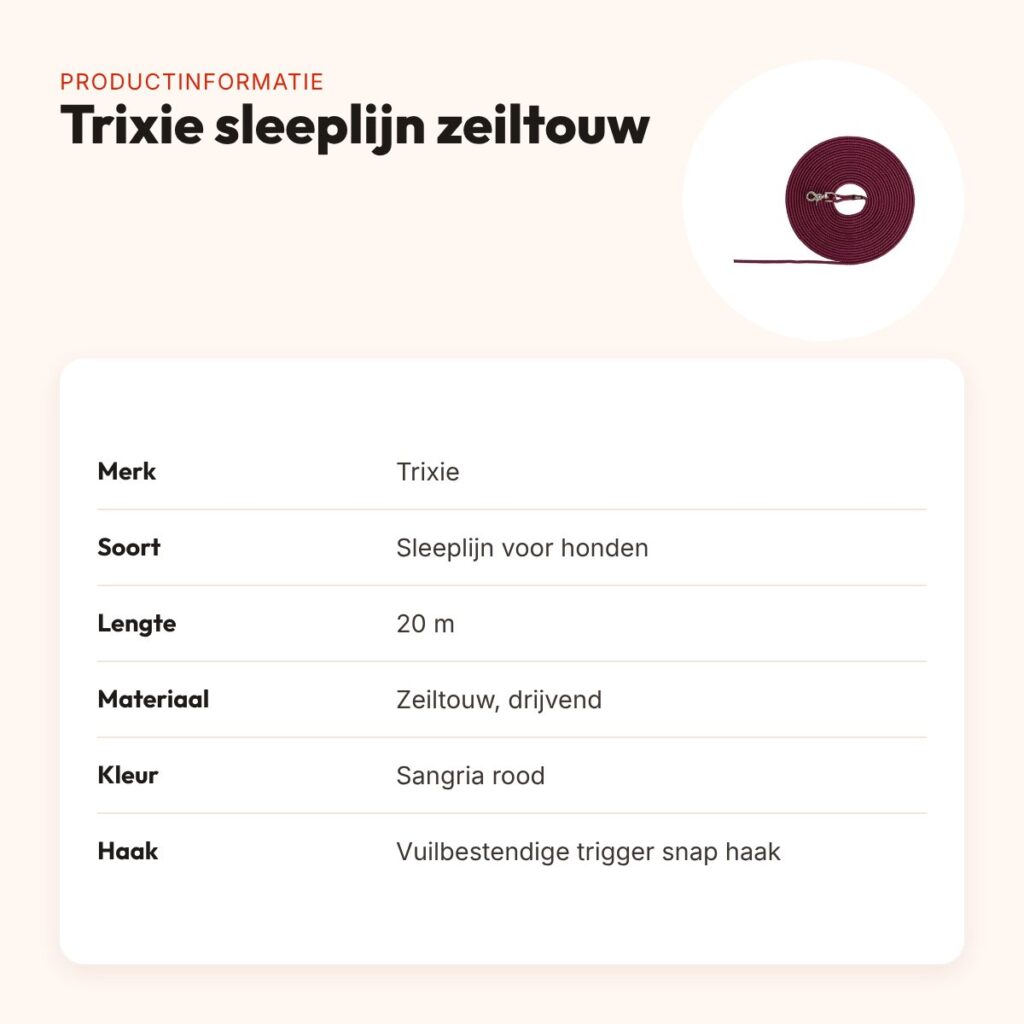 Trixie sleeplijn hond zeiltouw sangria rood 20 m – drijvend, zonder handlus – productinformatie