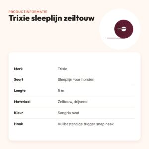 Trixie sleeplijn hond zeiltouw sangria rood 5 m – drijvend, zonder handlus – productinformatie