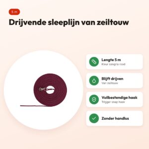 Trixie sleeplijn hond zeiltouw sangria rood 5 m – drijvend, zonder handlus – voordelen