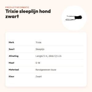 Trixie sleeplijn hond zwart 5 m x 0,5 cm – drijvend touw met handvat – productinformatie