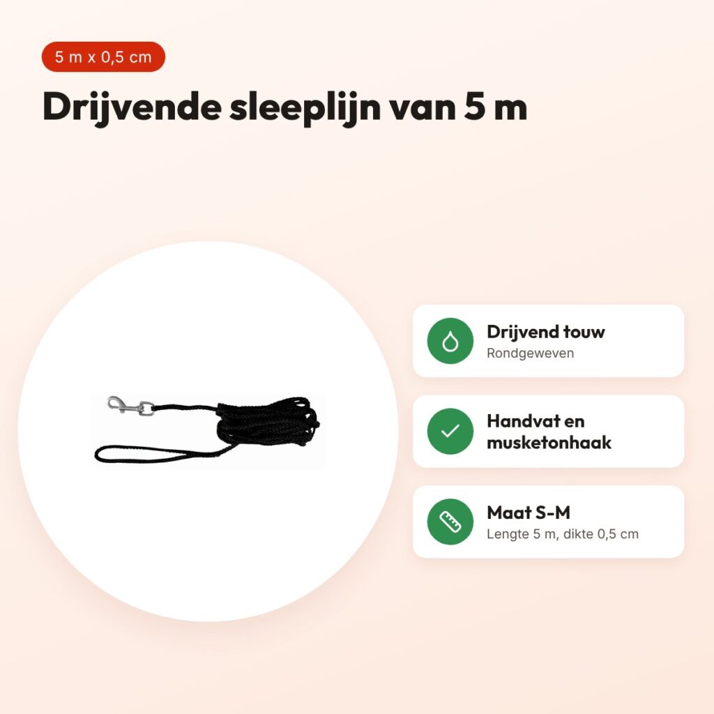 Trixie sleeplijn hond zwart 5 m x 0,5 cm – drijvend touw met handvat – voordelen