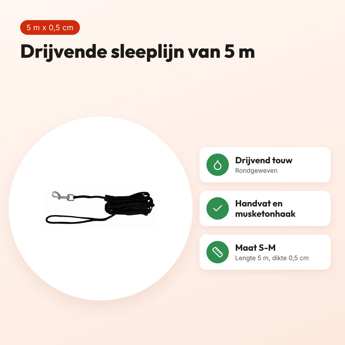 Trixie sleeplijn hond zwart 5 m x 0,5 cm – drijvend touw met handvat – voordelen