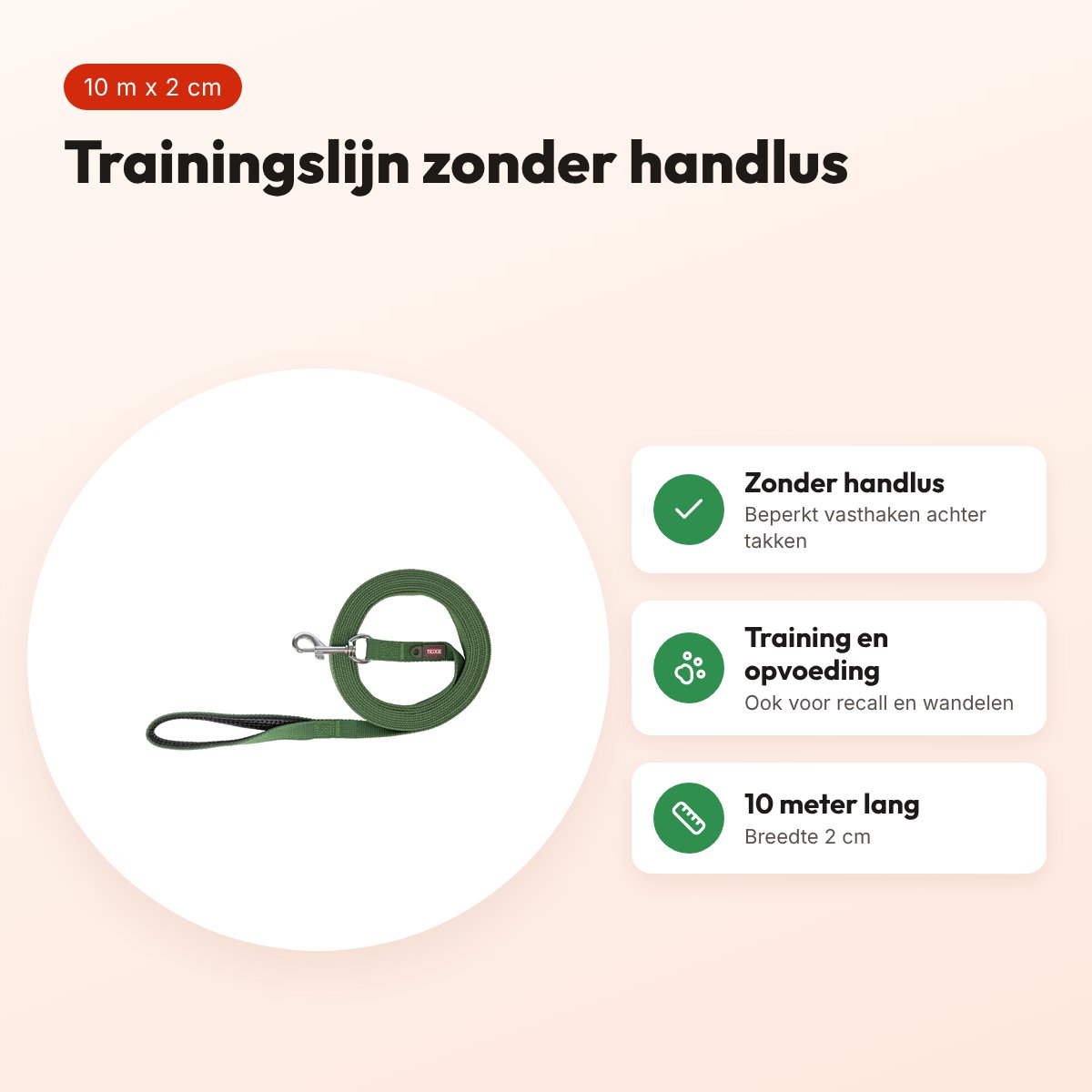 Trixie sleeplijn katoen olijfgroen 10 m x 2 cm – zonder handlus – voordelen