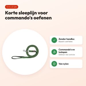 Trixie sleeplijn olijfgroen 5 m x 2 cm – zonder handlus – voordelen