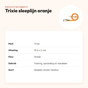 Trixie sleeplijn oranje 10 m x 2 cm – zonder handlus – productinformatie