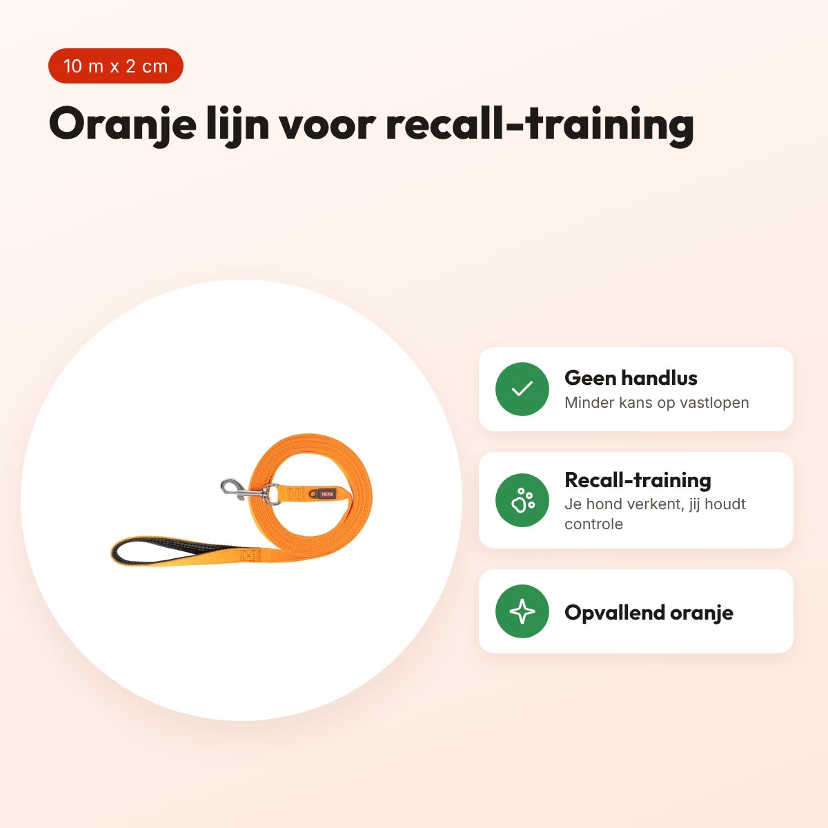 Trixie sleeplijn oranje 10 m x 2 cm – zonder handlus – voordelen