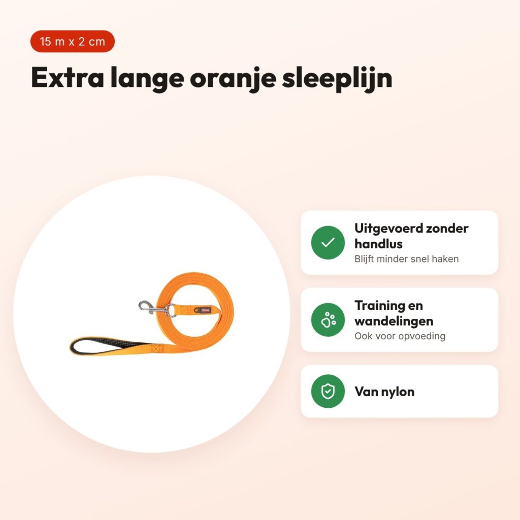 Trixie sleeplijn oranje 15 m x 2 cm – zonder handlus – voordelen