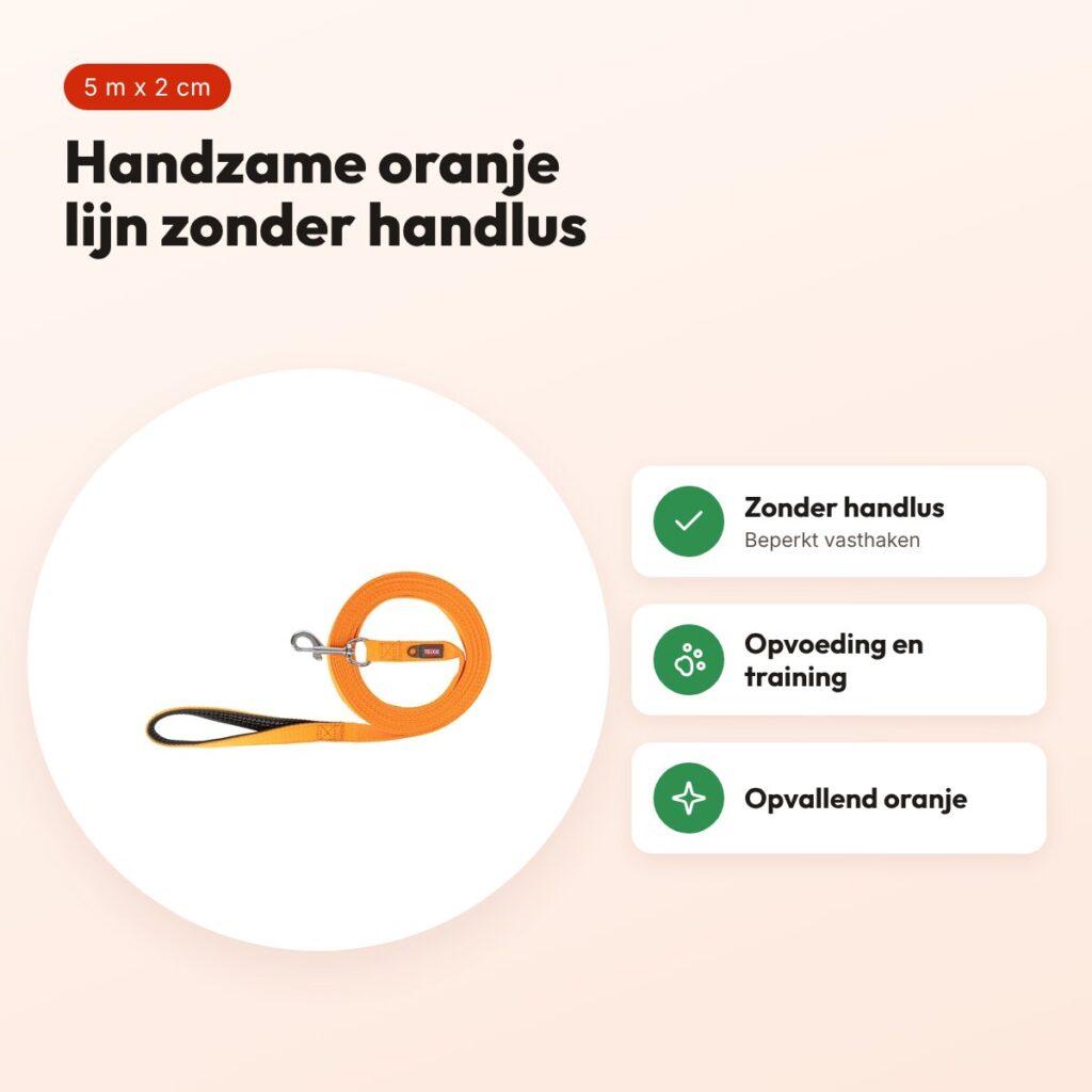 Trixie sleeplijn oranje 5 m x 2 cm – zonder handlus – voordelen
