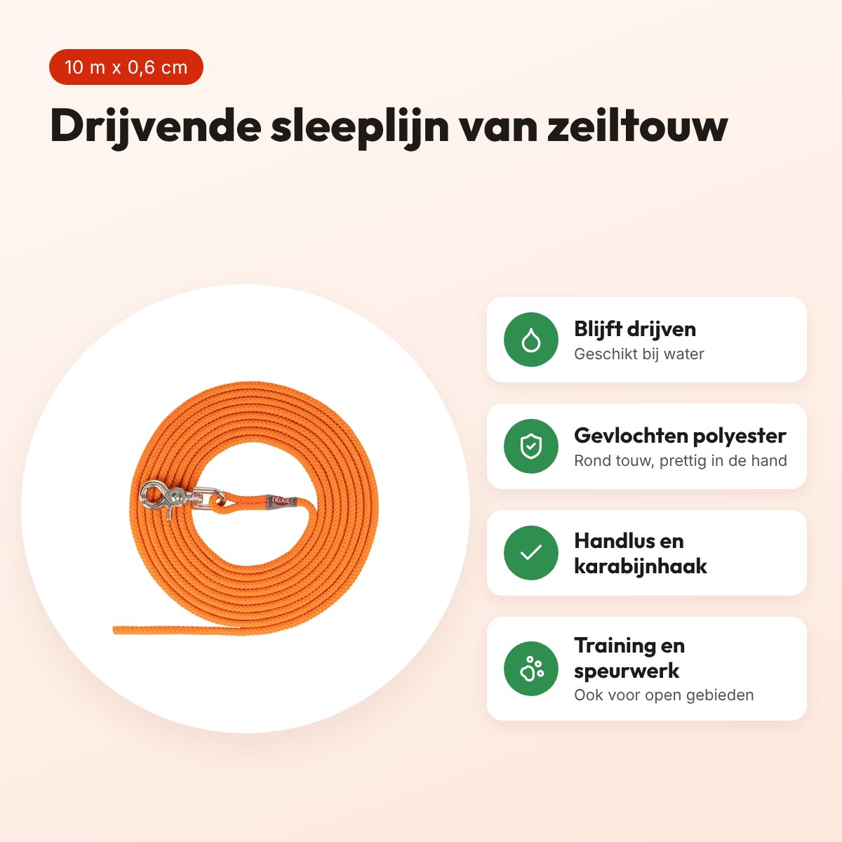 Trixie sleeplijn rond zeiltouw oranje 10 m x 0,6 cm – drijvend – voordelen