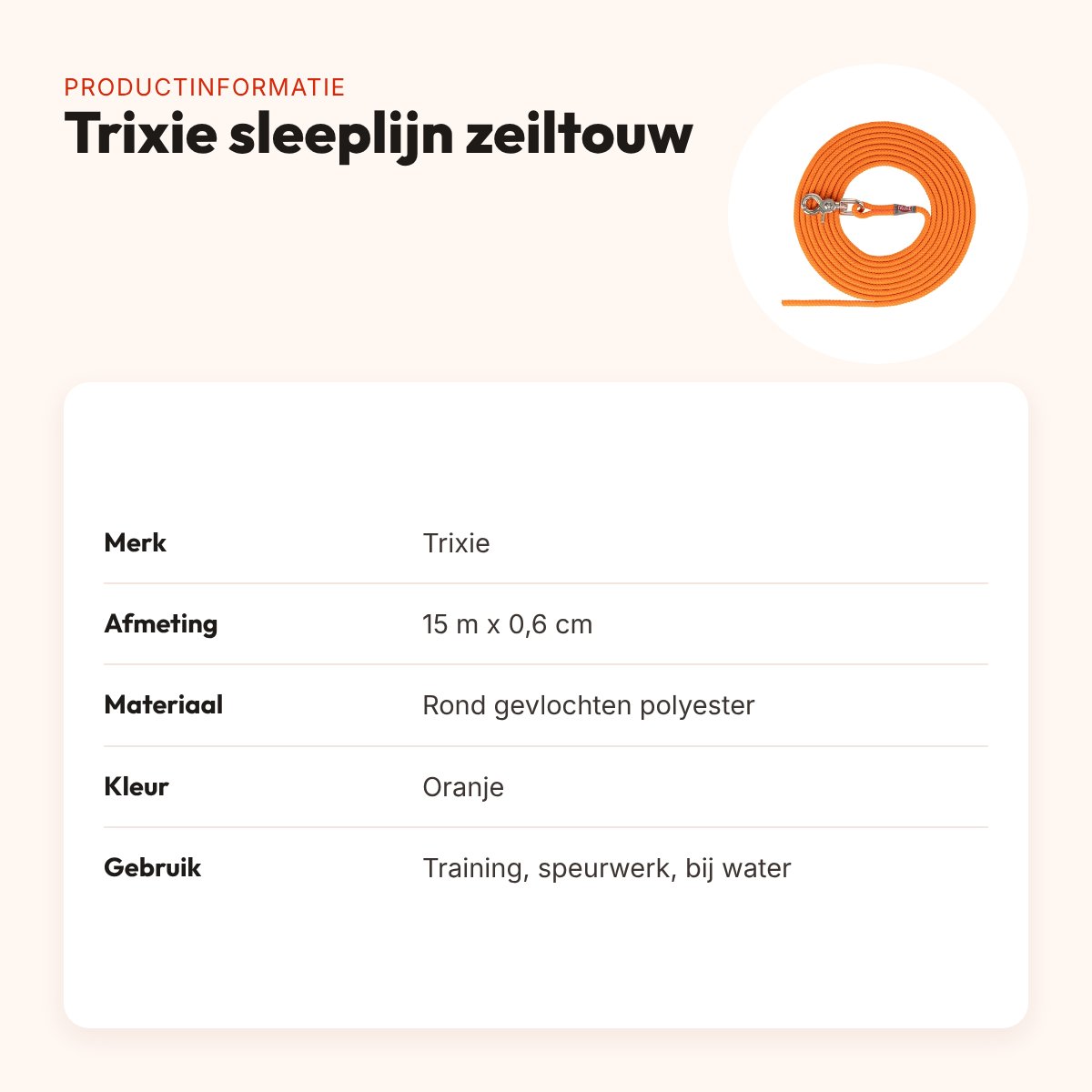 Trixie sleeplijn rond zeiltouw oranje 15 m x 0,6 cm – drijvend – productinformatie