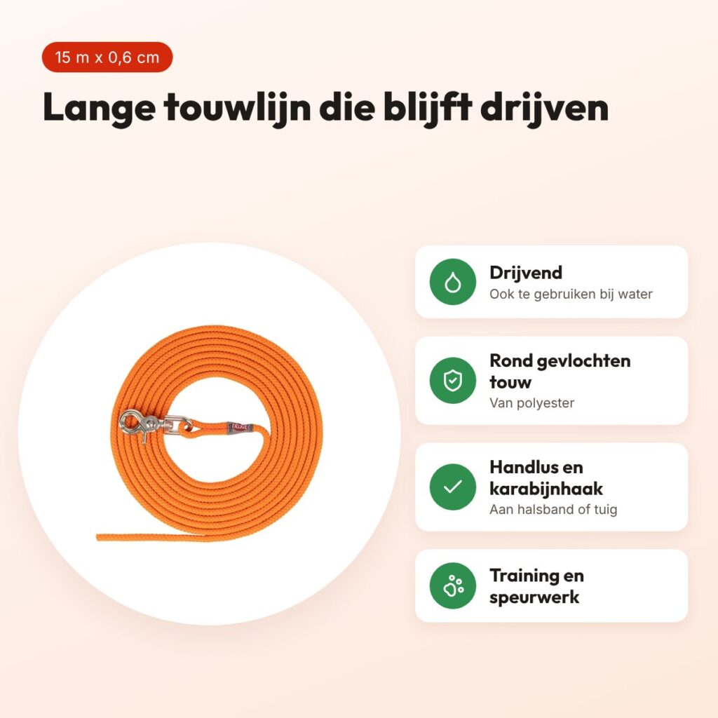 Trixie sleeplijn rond zeiltouw oranje 15 m x 0,6 cm – drijvend – voordelen