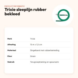 Trixie sleeplijn rubber bekleed groen 15 m x 1,5 cm – zonder handlus – productinformatie