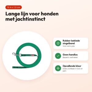 Trixie sleeplijn rubber bekleed groen 15 m x 1,5 cm – zonder handlus – voordelen