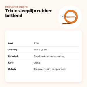 Trixie sleeplijn rubber bekleed oranje 10 m x 1,5 cm – zonder handlus – productinformatie